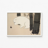 Framed Illustration White Stylized Animal Black-tipped Paws Ears Kamisaka Sekka, Sekka’s Dog, Snail Kacho-e Print