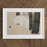 Dog and Snail - Kamisaka Sekka Kacho-e Art Print / Canvas White Framed Artwork Minimalist Illustration Two Animals Bamboo Kamisaka Sekka,