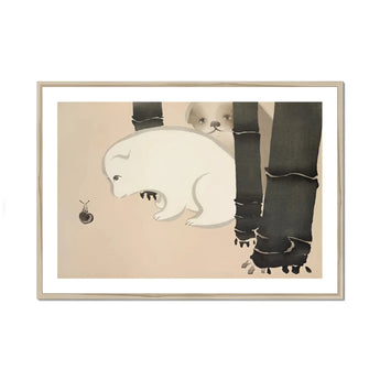 Dog and Snail - Kamisaka Sekka Kacho-e Art Print, White Cat Ladybug Bamboo Stalks