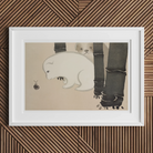 Dog and Snail Kamisaka Sekka Kacho e Art Print, White Framed Artwork Minimalist Illustration Polar Bear Bamboo Stalks