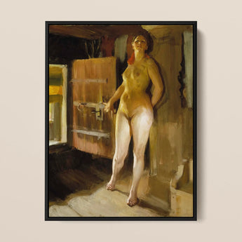At the Door of Loft - Anders Zorn Art Print / Canvas, 12x16’’ / 31x41cm / Black Frame, Posters Prints & Visual Artwork, Toby Leon