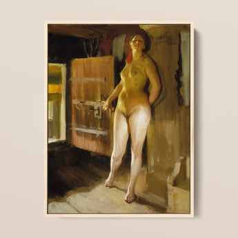 At the Door of Loft - Anders Zorn Art Print / Canvas Framed Oil Painting Nude Woman Warm Earthy Tones Anders Zorn, Zorn Paints,