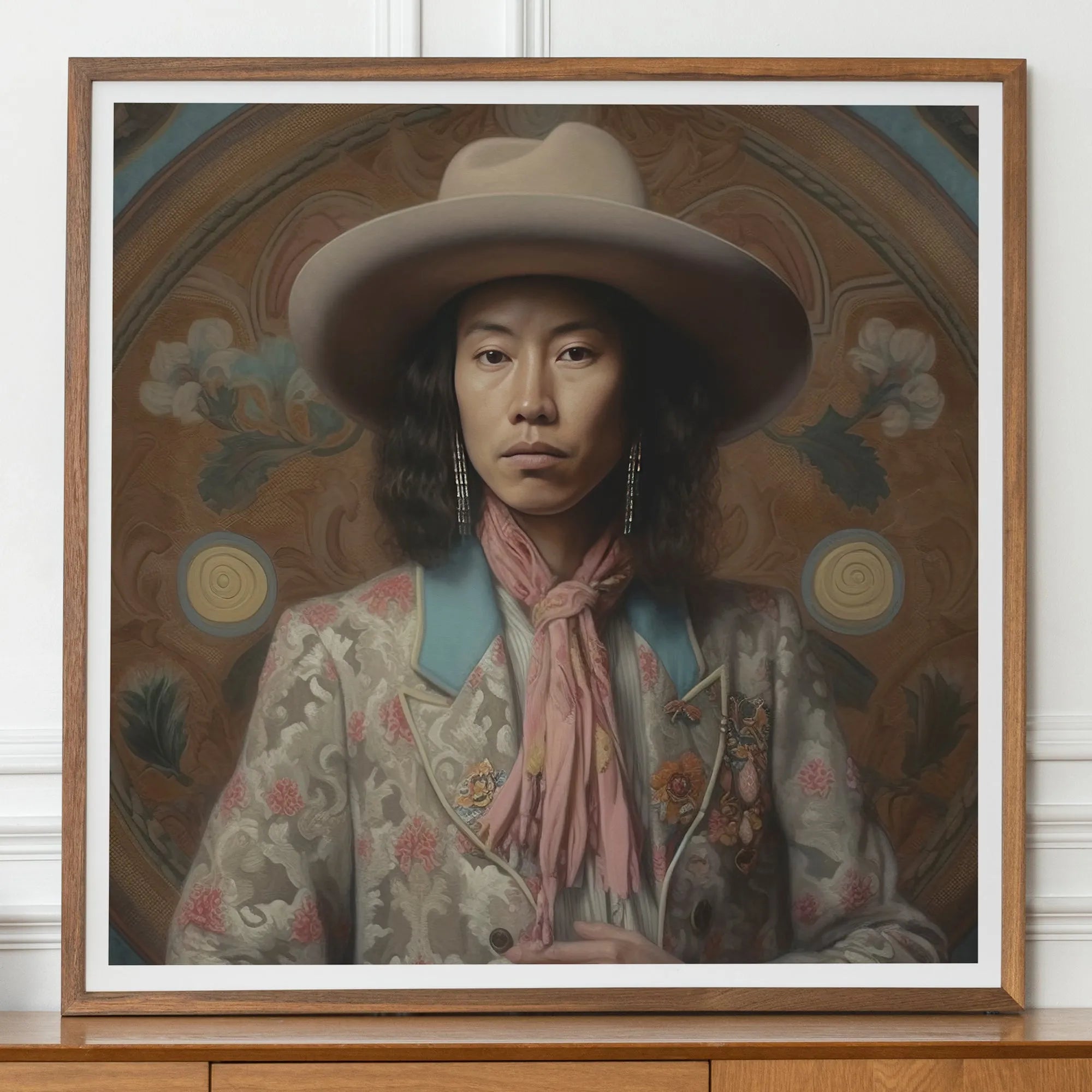 Dorjee - Gay Asian Cowboy Art Print - Tibet Gaysian Queerart - 30’x30’ - Posters Prints & Visual Artwork - Aesthetic Art
