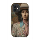 Dorjee - Gay Tibetan Cowboy Iphone Case, 12 Mini / Matte, Phone Case Portrait Person Hat Floral Jacket Pink