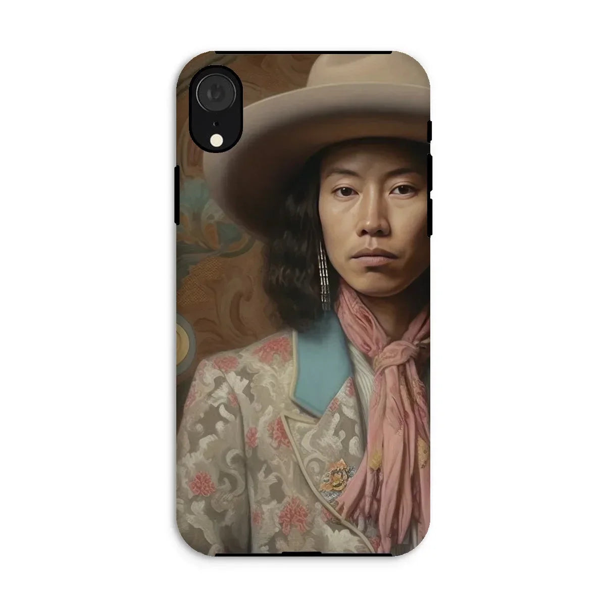 Dorjee - Gay Tibetan Cowboy Iphone Case, Xr / Matte, Phone Case Portrait Person Cowboy Hat Floral Patterned