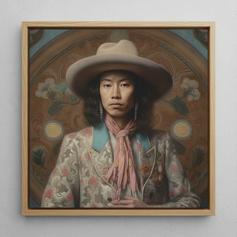 Dorjee - Tibetan Cowboy Dandy Art Print / Canvas, 12x12’’ / 31x31cm / Natural Frame, Posters Prints & Visual Artwork, Toby Leon