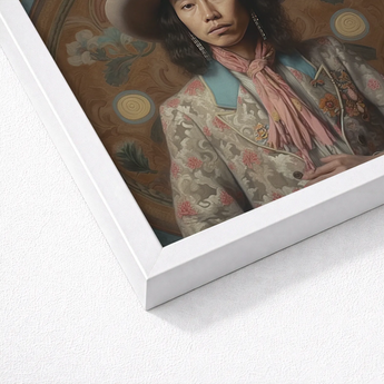Framed Portrait Person Ornate Patterned Jacket Pink Scarf Dandy Gaysian Cowboy, Elegant Tibetan Outlaw’s
