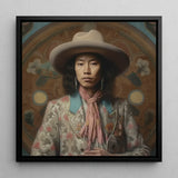 Dorjee - Tibetan Cowboy Dandy Art Print / Canvas Framed Portrait Person Wide-brimmed Beige Hat Floral-patterned Jacket Dandy Gaysian