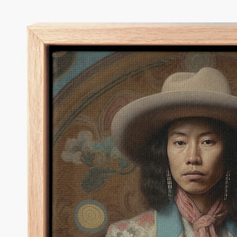 Framed Portrait Woman Wide-brimmed Hat Pink Scarf Light Dandy Gaysian Cowboy, Elegant Tibetan Outlaw’s