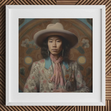Dorjee - Tibetan Cowboy Dandy Art Print / Canvas White Cowboy Hat Floral Pattern Pink Scarf Dandy Gaysian Cowboy, Elegant Tibetan Outlaw’s,