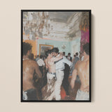 Double Trouble - Trashy Old Money Gays Framed Canvas, 12x16’’ / 31x41cm / Black Floating Frame, Impressionistic Painting Crowded Ballroom