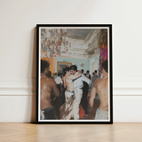 Black-framed Art Print Lively Dance Scene Ornate Room Vintage Gay Tea, Chandelier Stutters