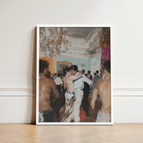 Framed Painting Lively Dance Scene Figures Motion Rendered Vintage Gay Tea, Chandelier Stutters