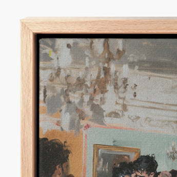 Light Wood-framed Canvas Print Impressionistic Painting Crowded Indoor Vintage Gay Tea, Dance, Chandelier Stutters