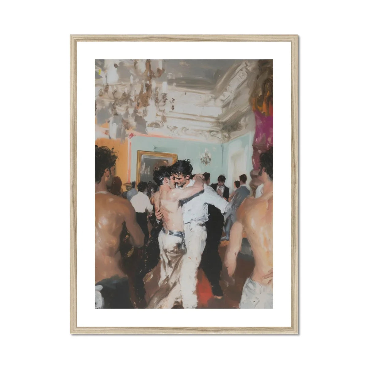 Double Trouble Vintage Gay Tea Dance Art Print, Framed Painting Crowded Dance
