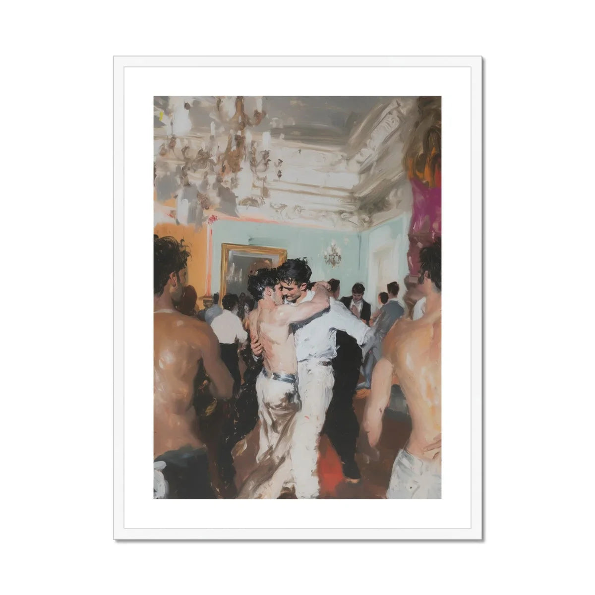 Double Trouble Vintage Gay Tea Dance Art Print, Framed Painting Crowded Dance