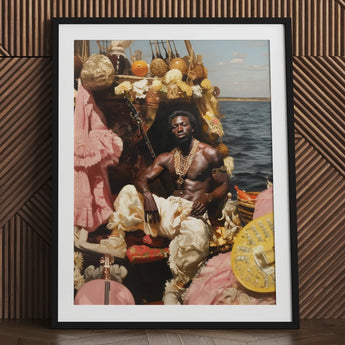 Douglas - Black Gay Pirate Art Print / Canvas Black-framed Muscular Man Ornate Cream-colored Attire, Myth Made Flesh, Prints