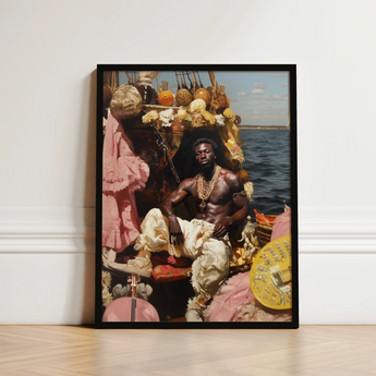 Black-framed Poster Vibrant Ornate Portrait Man Elaborate Gold Black Gay Pirate, Myth Made Flesh, Art