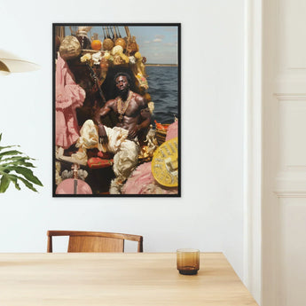Douglas - Black Gay Pirate Art Print / Canvas Black-framed Poster Vibrant Stylized Portrait Man Ornate Colorful Black Gay Pirate, Myth Made