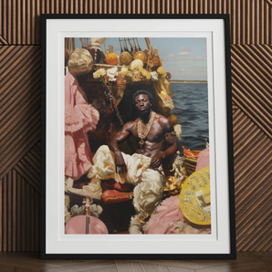 Douglas - Black Gay Pirate Art Print, Framed Photograph Sponge Diver Surrounded Harvested Sea Sponges