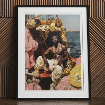 Douglas - Black Gay Pirate Art Print, Framed Photograph Sponge Diver Surrounded Harvested Sea Sponges