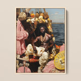 Douglas - Black Gay Pirate Framed Canvas, 12x16’’ / 31x41cm / Natural Floating Frame, Framed Painting Black Man Adorned Gold Jewelry