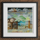 Down where It’s Wetter Pt 1 - Surreal Fish Collage Art Print, 12x12’’ / 31x31cm / Black Frame / 2’’ Matboard, Framed Surrealist Artwork