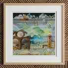 Down where It’s Wetter Pt 1 - Surreal Fish Collage Art Print, 12x12’’ / 31x31cm / Natural Frame / 2’’ Matboard, Surreal Mixed-media Artwork