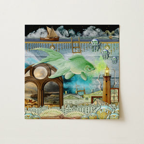 Down where It’s Wetter Pt 1 - Surreal Fish Collage Art Print, 12x12’’ / 31x31cm / Unframed / no Border, Posters Prints & Visual Artwork,