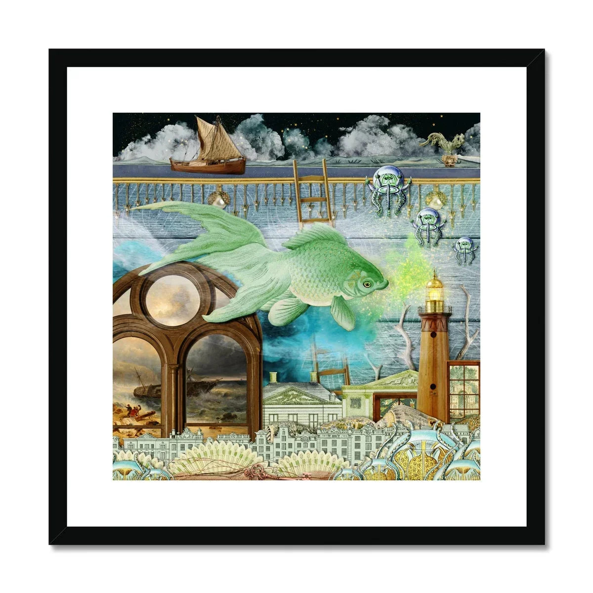 Down where It’s Wetter Pt 1 - Surreal Fish Collage Art Print