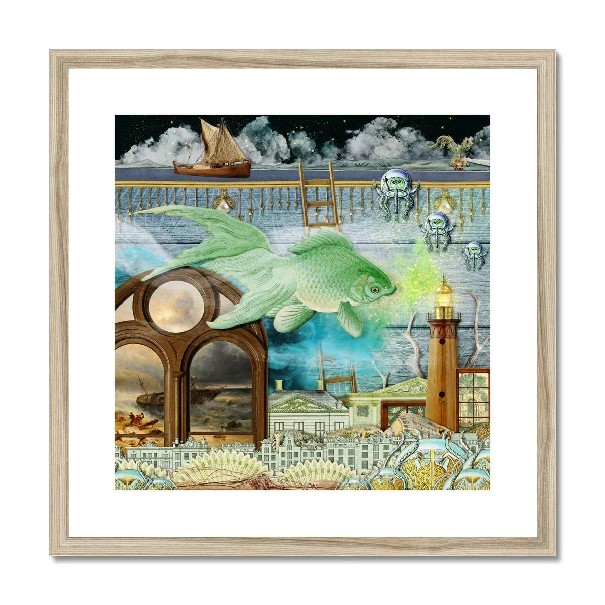 Down where It’s Wetter Pt 1 - Surreal Fish Collage Art Print