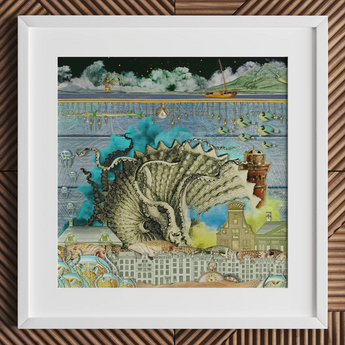 Down where It’s Wetter Pt 2 - Sea Creature Collage Art Print, Sea Creature Collage, Urban Landscapes Converge, Toby Leon