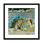 Down where It’s Wetter Pt 2 - Sea Creature Collage Art Print, Hedgehog Curled Defensive Ball