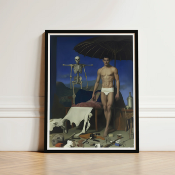 Framed Art Print Muscular Man White Umbrella Skeleton Gay Vampire