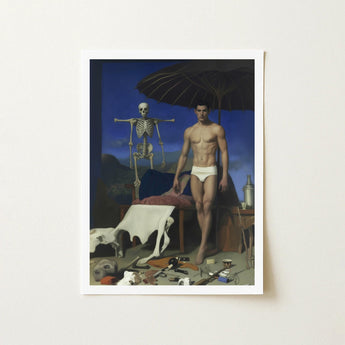 Dr. Death - Surreal Gay Vampire Art Print / Canvas Framed Muscular Man White Umbrella Skeleton, Prints
