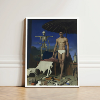 Framed Art Print Muscular Man White Umbrella Skeleton Gay Vampire