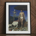 Dr. Death - Surreal Gay Vampire Art Print, Framed Surrealist Painting Shirtless Man Umbrella Skeleton