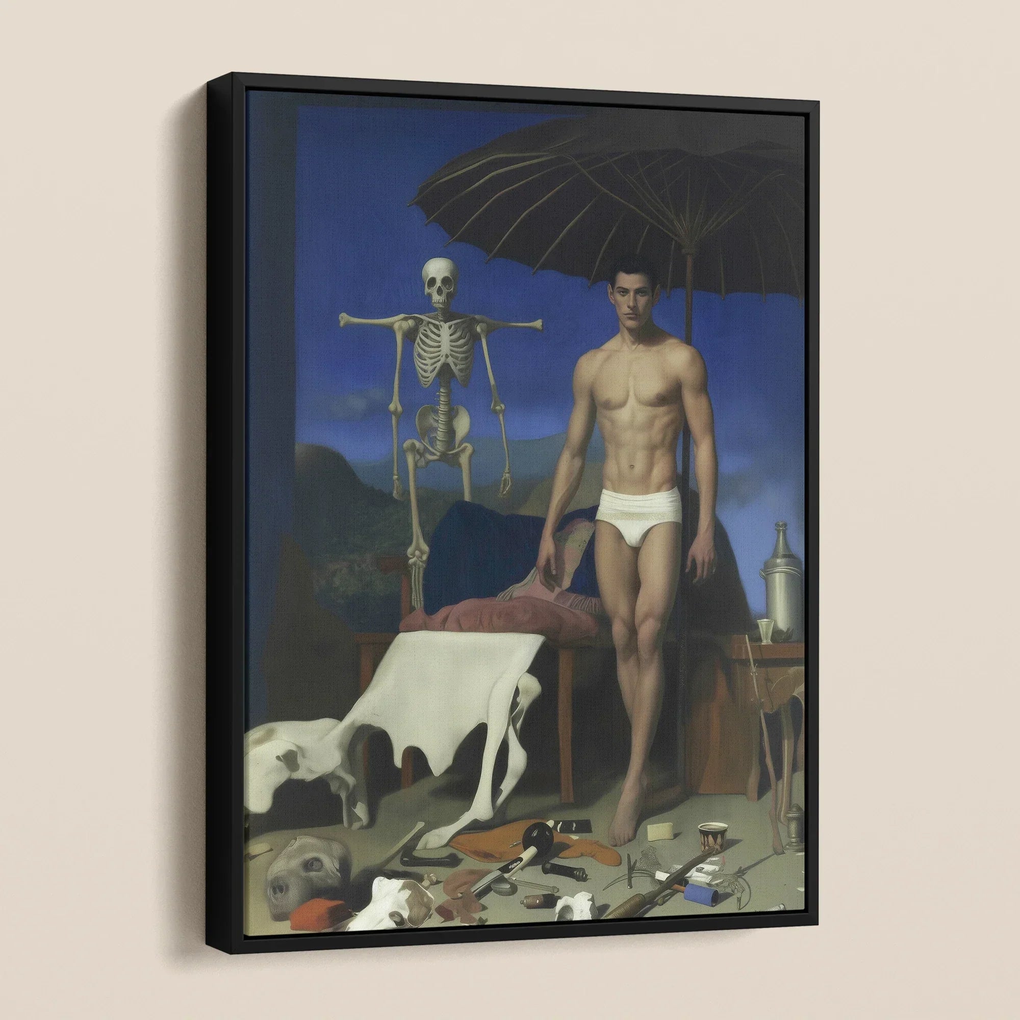 Dr. Death - Surreal Gay Vampire Framed Canvas, Framed Painting Man Skeleton