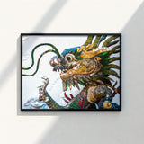 Vibrant Mosaic Dragon Artwork Sleek Black Frame Intricate Vietnamese, Art, Behold Drag Racer