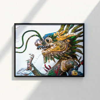 Vibrant Mosaic Dragon Artwork Sleek Black Frame Intricate Vietnamese, Art, Behold Drag Racer