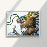 Vibrant Mosaic Dragon Artwork White Frame Intricate Green Vietnamese, Art, Behold Drag Racer