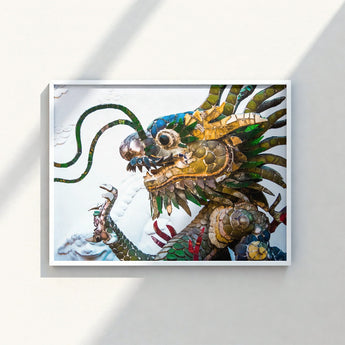 Vibrant Mosaic Dragon Artwork White Frame Intricate Green Vietnamese, Art, Behold Drag Racer