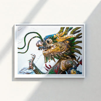 Vibrant Mosaic Dragon Artwork White Frame Vietnamese, Art, Behold Drag Racer
