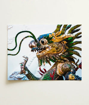 Vibrant Mosaic Dragon Sculpture Scales Shades Green Gold Vietnamese, Art, Behold Drag Racer