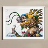 Drag Racer - Vietnamese Dragon Mosaic Art Print, Colorful Chinese Dragon Sculpture Intricate Metallic Textured