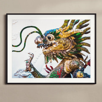 Drag Racer - Vietnamese Dragon Mosaic Art Print, Colorful Dragon Head Sculpture Made Mixed Media Materials