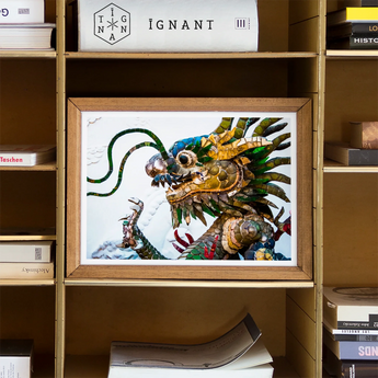 Drag Racer - Vietnamese Dragon Mosaic Art Print, Framed Artwork Colorful Chinese-style Dragon Mechanical Steampunk Elements