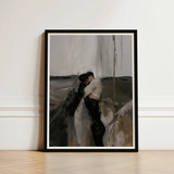 Black-framed Abstract Painting Intimate Embrace Muted Grays Earth Latino Gay Couple, Surreal, Art Print