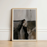 Minimalist Wooden-framed Abstract Painting Intimate Embrace Muted Grays Latino Gay Couple, Surreal, Art Print