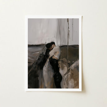 Dripping - Surreal Gay Couple Art Print / Canvas Framed Abstract Painting Tender Embrace Two Figures Muted Latino, Prints